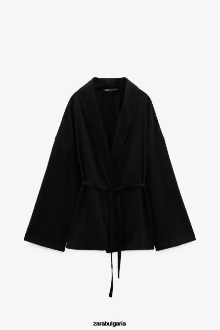 Zara облекло 66FT108 Жени кимоно с текстурирана обвивка черен