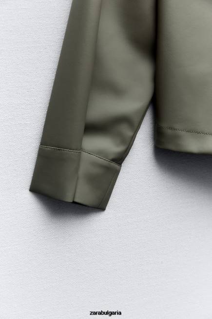 Zara облекло 66FT109 Жени гумиран дъждобран с качулка каки
