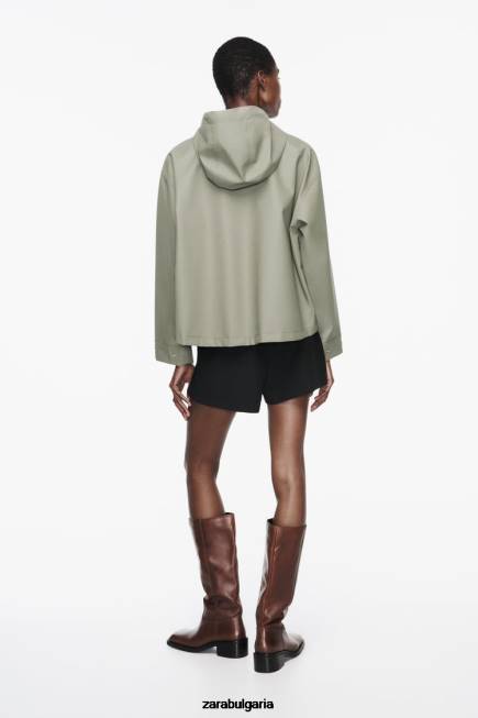 Zara облекло 66FT109 Жени гумиран дъждобран с качулка каки
