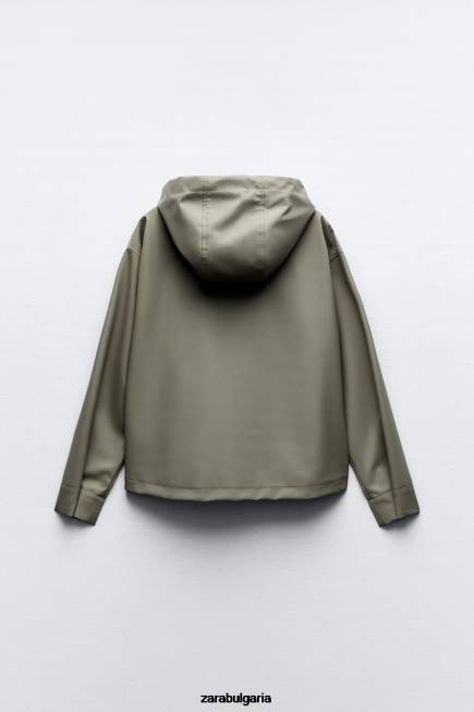 Zara облекло 66FT109 Жени гумиран дъждобран с качулка каки