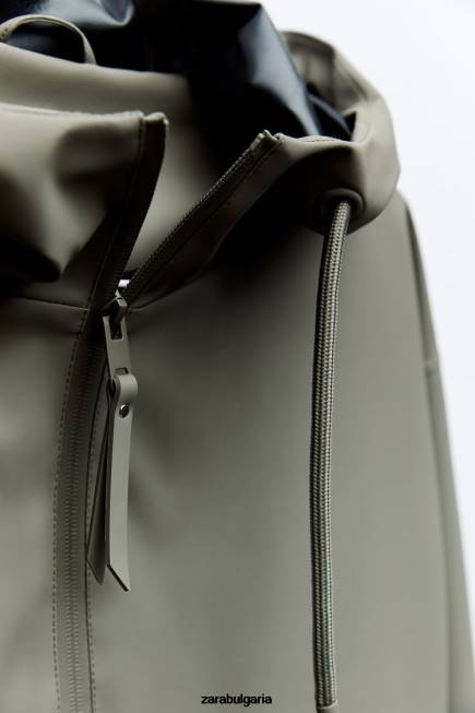 Zara облекло 66FT109 Жени гумиран дъждобран с качулка каки