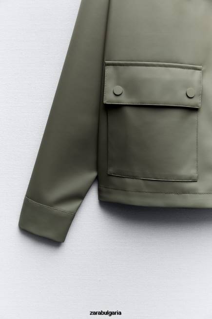 Zara облекло 66FT109 Жени гумиран дъждобран с качулка каки
