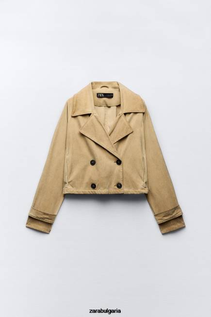 Zara облекло 66FT11 Жени съкратен тренчкот от изкуствен велур тъмнокафяво