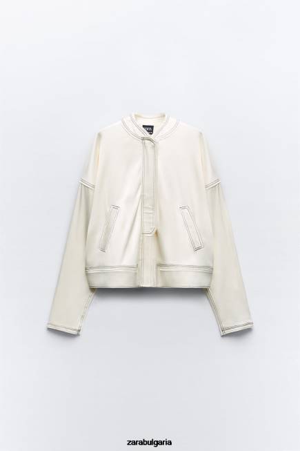 Zara облекло 66FT112 Жени бомбър със сатенен ефект средно екрю