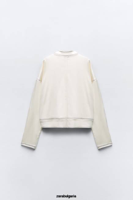 Zara облекло 66FT112 Жени бомбър със сатенен ефект средно екрю