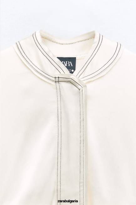 Zara облекло 66FT112 Жени бомбър със сатенен ефект средно екрю