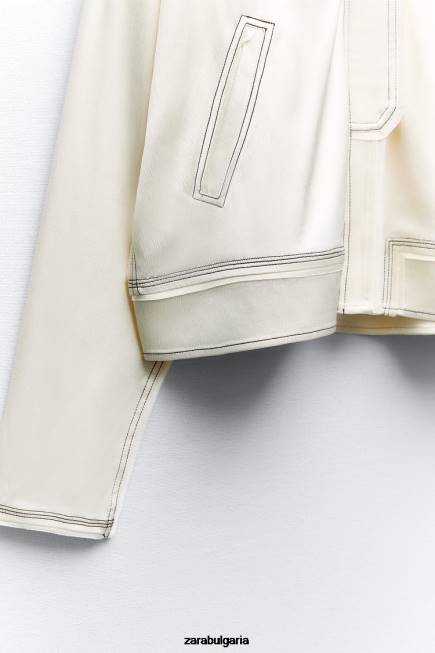 Zara облекло 66FT112 Жени бомбър със сатенен ефект средно екрю