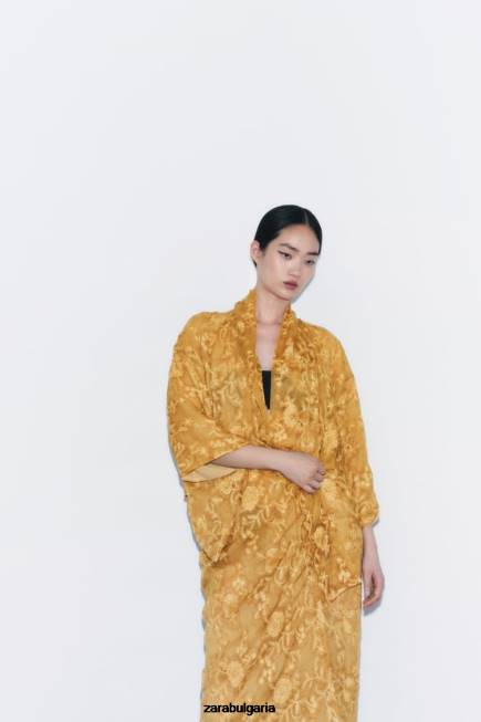 Zara облекло 66FT113 Жени бродирано кимоно горчица