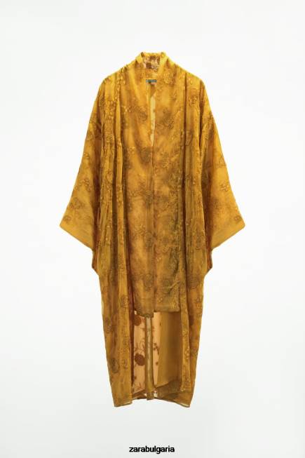 Zara облекло 66FT113 Жени бродирано кимоно горчица