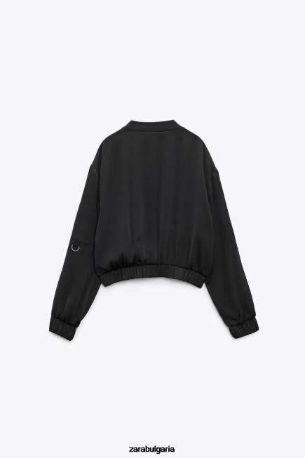 Zara облекло 66FT116 Жени сатенено бомбър яке черен