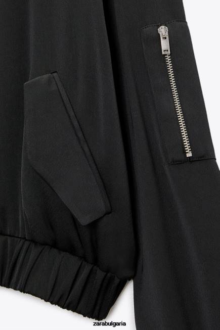 Zara облекло 66FT116 Жени сатенено бомбър яке черен