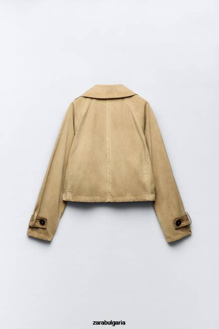 Zara облекло 66FT11 Жени съкратен тренчкот от изкуствен велур тъмнокафяво