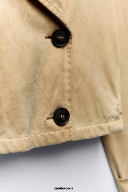 Zara облекло 66FT11 Жени съкратен тренчкот от изкуствен велур тъмнокафяво