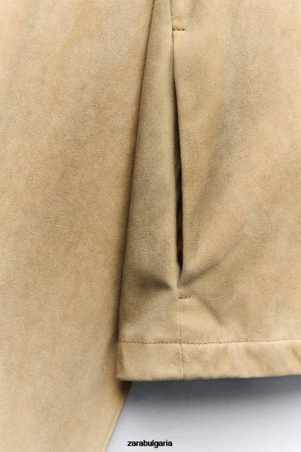 Zara облекло 66FT11 Жени съкратен тренчкот от изкуствен велур тъмнокафяво