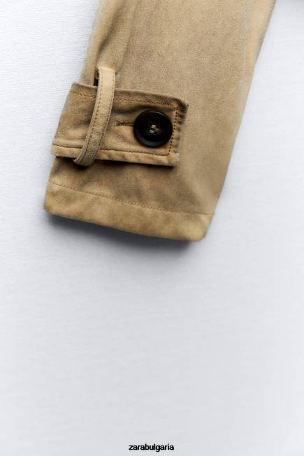 Zara облекло 66FT11 Жени съкратен тренчкот от изкуствен велур тъмнокафяво