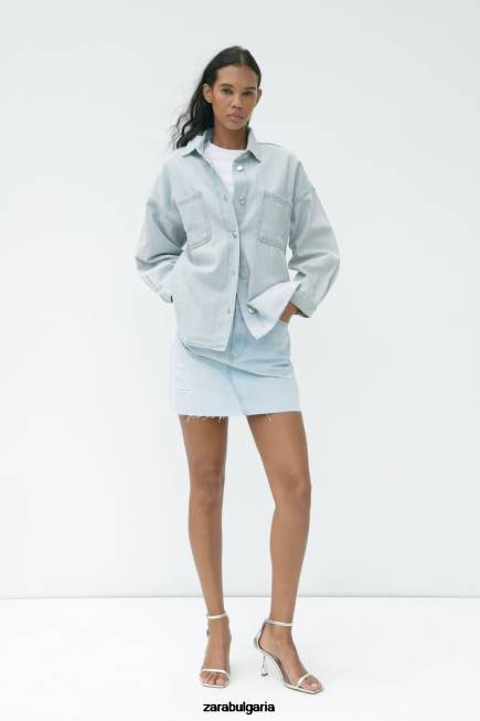 Zara облекло 66FT121 Жени дънкова горна риза с джоб z1975 светло синьо