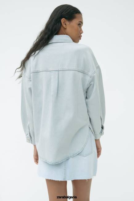 Zara облекло 66FT121 Жени дънкова горна риза с джоб z1975 светло синьо