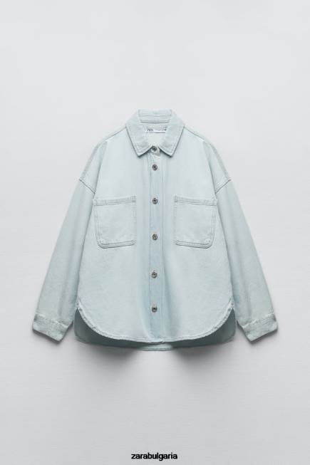 Zara облекло 66FT121 Жени дънкова горна риза с джоб z1975 светло синьо