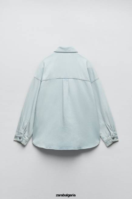 Zara облекло 66FT121 Жени дънкова горна риза с джоб z1975 светло синьо