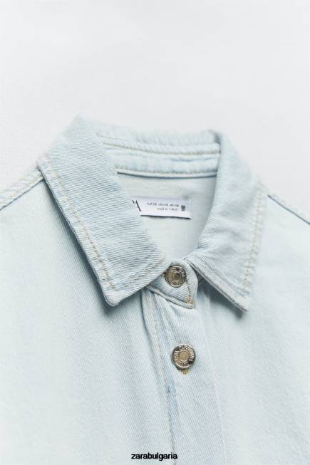 Zara облекло 66FT121 Жени дънкова горна риза с джоб z1975 светло синьо