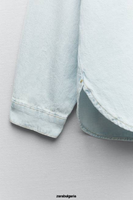 Zara облекло 66FT121 Жени дънкова горна риза с джоб z1975 светло синьо