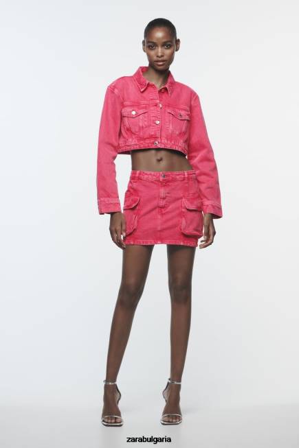 Zara облекло 66FT123 Жени z1975 изрязано дънково яке розово