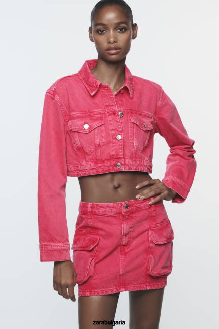 Zara облекло 66FT123 Жени z1975 изрязано дънково яке розово