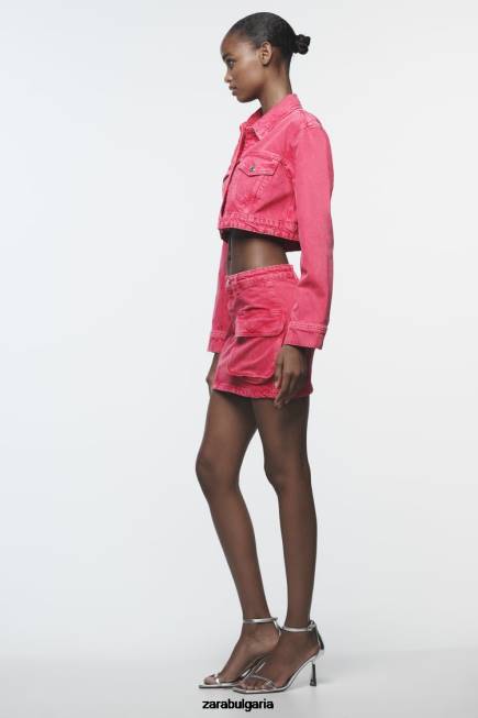 Zara облекло 66FT123 Жени z1975 изрязано дънково яке розово