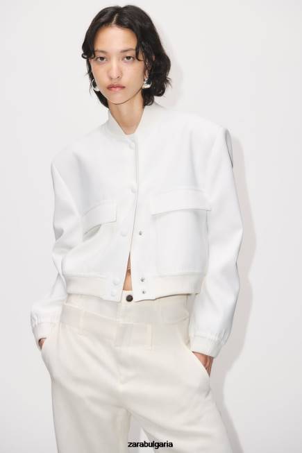 Zara облекло 66FT127 Жени макси джобен бомбър екрю