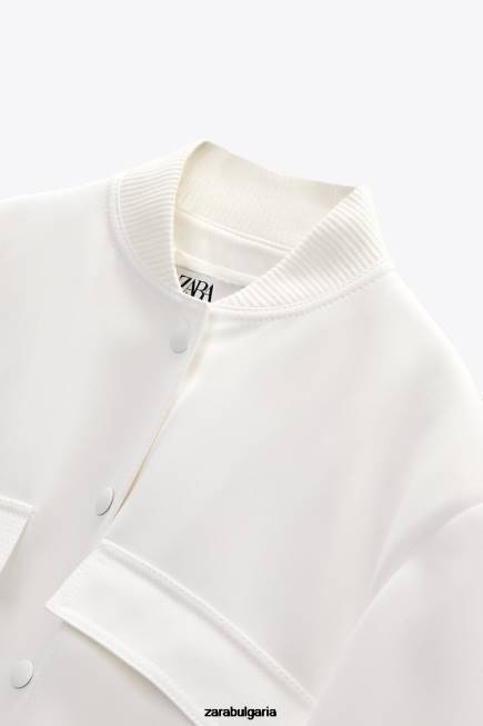 Zara облекло 66FT127 Жени макси джобен бомбър екрю