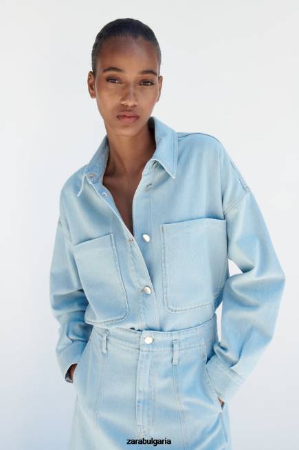 Zara облекло 66FT129 Жени дънково яке z1975 средно синьо