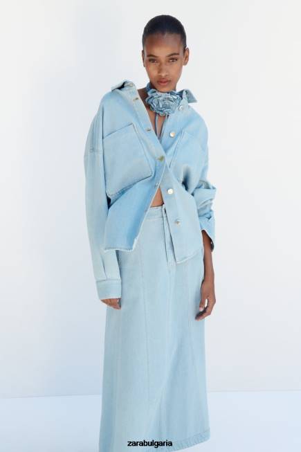 Zara облекло 66FT129 Жени дънково яке z1975 средно синьо