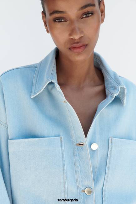 Zara облекло 66FT129 Жени дънково яке z1975 средно синьо