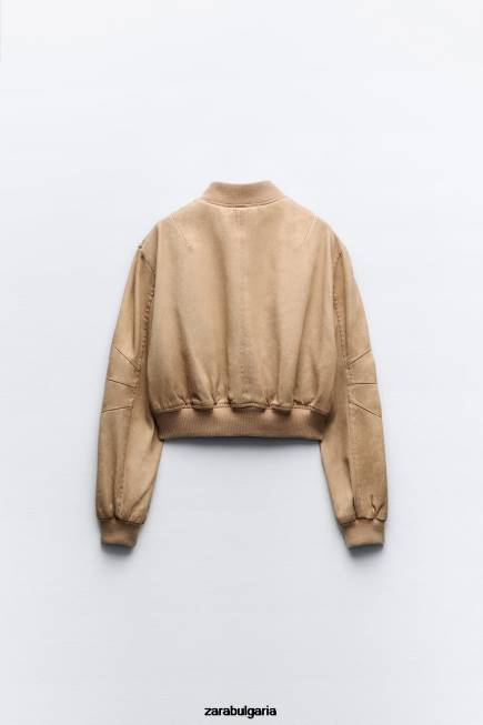 Zara облекло 66FT12 Жени бомбър яке с изпран ефект тъмнокафяво