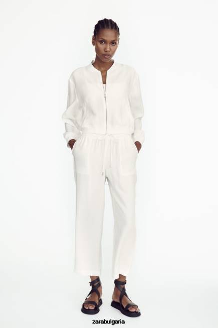 Zara облекло 66FT130 Жени развяващо се бомбър яке бяла стрида