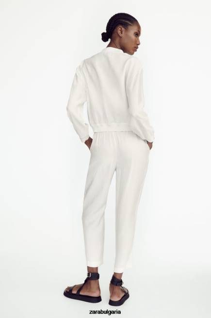 Zara облекло 66FT130 Жени развяващо се бомбър яке бяла стрида