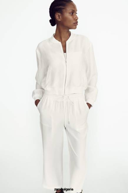 Zara облекло 66FT130 Жени развяващо се бомбър яке бяла стрида