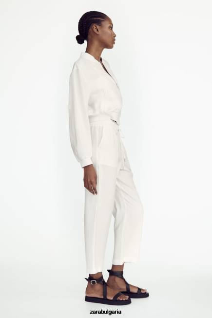 Zara облекло 66FT130 Жени развяващо се бомбър яке бяла стрида