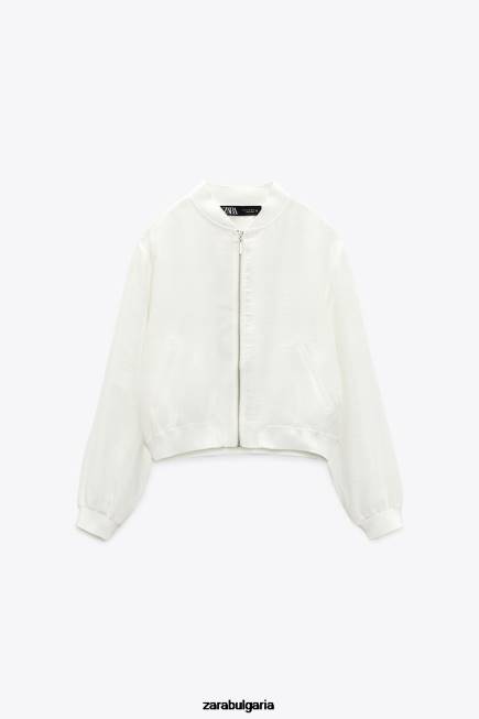 Zara облекло 66FT130 Жени развяващо се бомбър яке бяла стрида