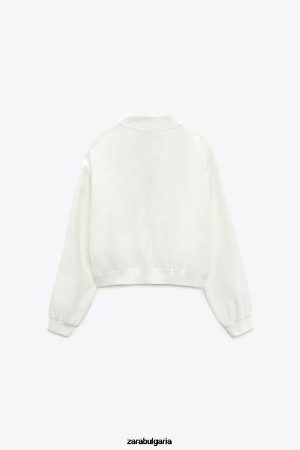 Zara облекло 66FT130 Жени развяващо се бомбър яке бяла стрида