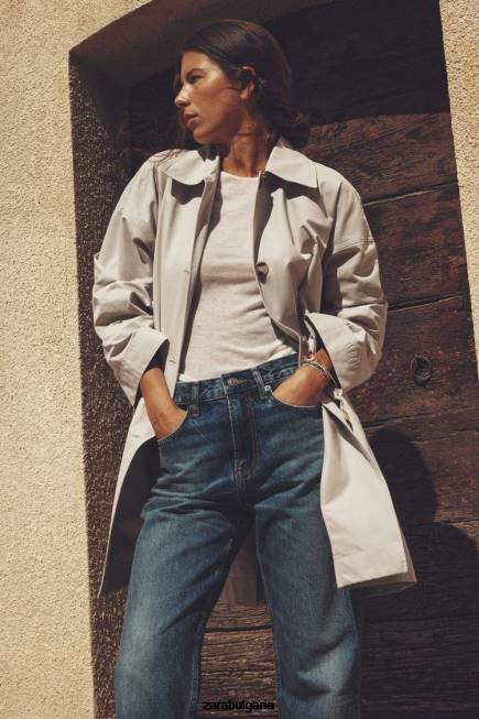 Zara облекло 66FT131 Жени огромен тренч с джобове пясък