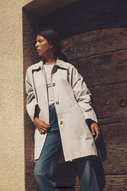 Zara облекло 66FT131 Жени огромен тренч с джобове пясък