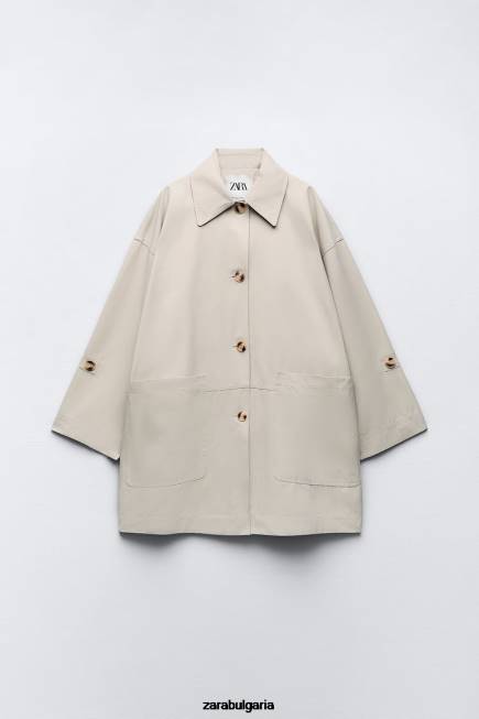 Zara облекло 66FT131 Жени огромен тренч с джобове пясък
