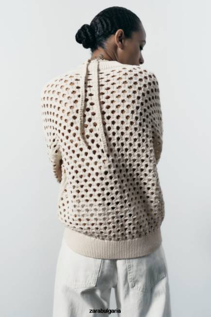 Zara облекло 66FT133 Жени отворено плетено бомбър яке екрю