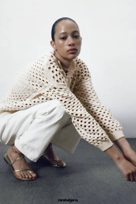 Zara облекло 66FT133 Жени отворено плетено бомбър яке екрю