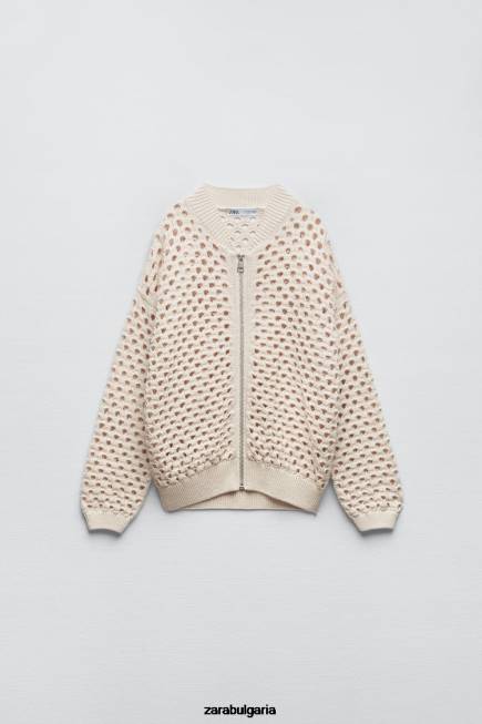 Zara облекло 66FT133 Жени отворено плетено бомбър яке екрю