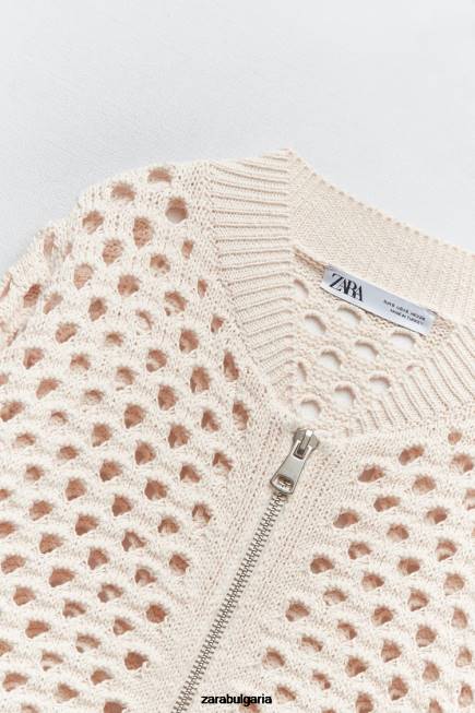 Zara облекло 66FT133 Жени отворено плетено бомбър яке екрю