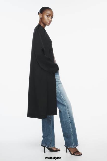 Zara облекло 66FT135 Жени тренчкот със сатенен ефект черен