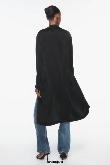 Zara облекло 66FT135 Жени тренчкот със сатенен ефект черен