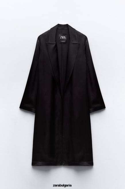Zara облекло 66FT135 Жени тренчкот със сатенен ефект черен